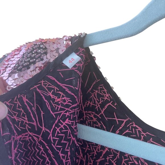 Vintage Womens Top Size 44 Pink Handmade Beaded Sequin Flame Pattern Pure Silk - Picture 7 of 13